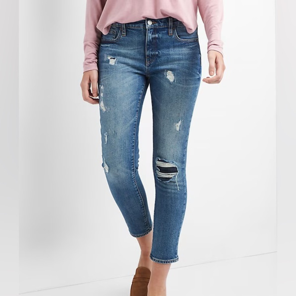 GAP Women’s size 27 Mid Rise Best Girlfriend Destructed Repair Stretch Jeans